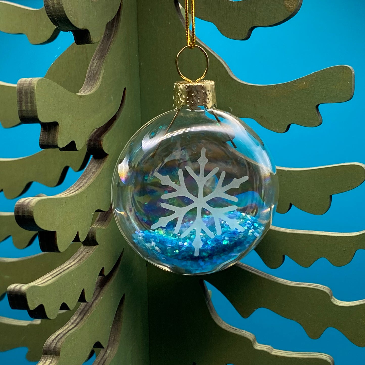 2" Small Thin Snowflake, Blue Glitter