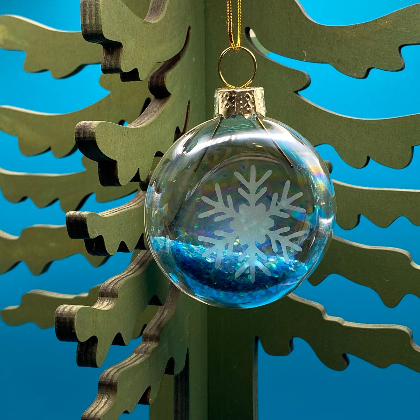 2" Small Fluffy Snowflake, Blue Glitter