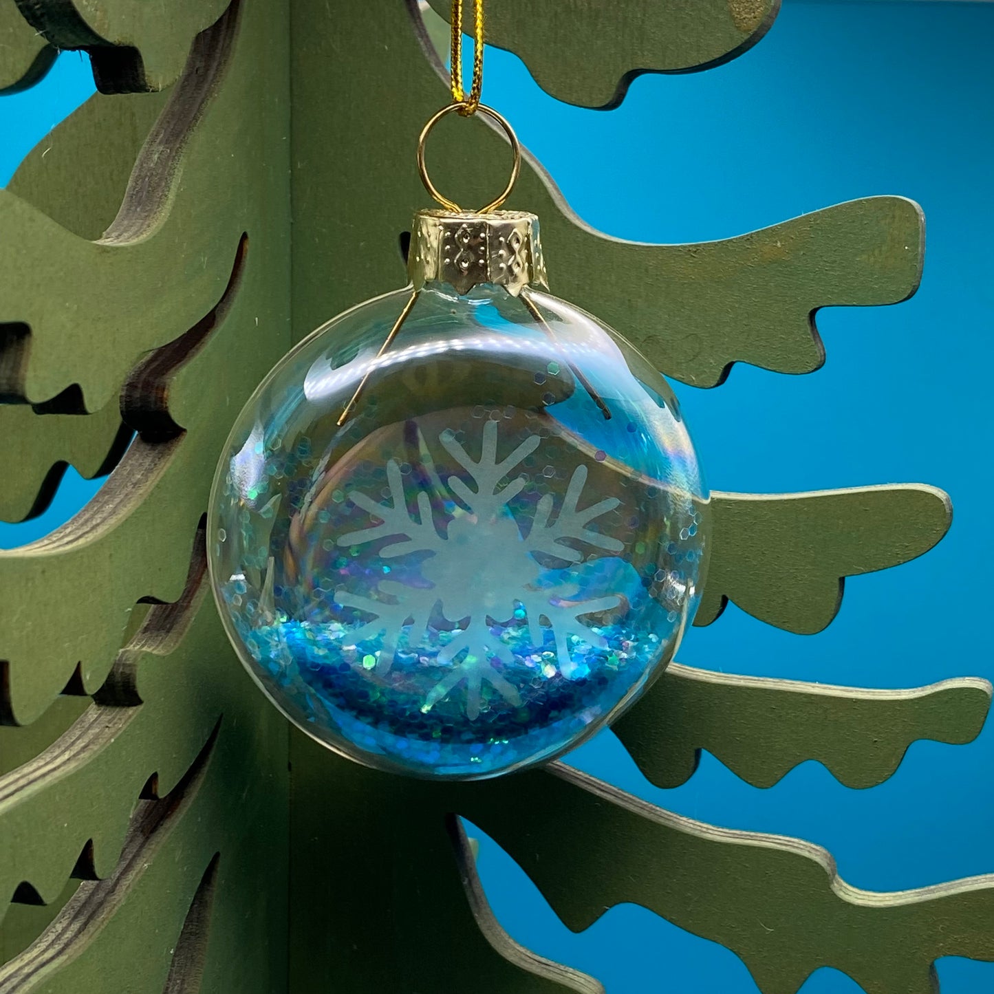 2" Small Fluffy Snowflake, Blue Glitter