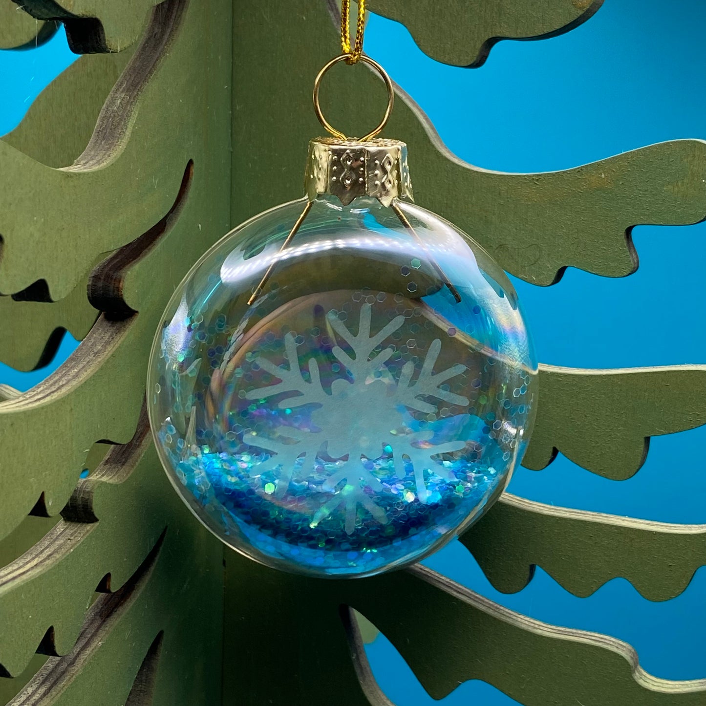 2" Small Fluffy Snowflake, Blue Glitter
