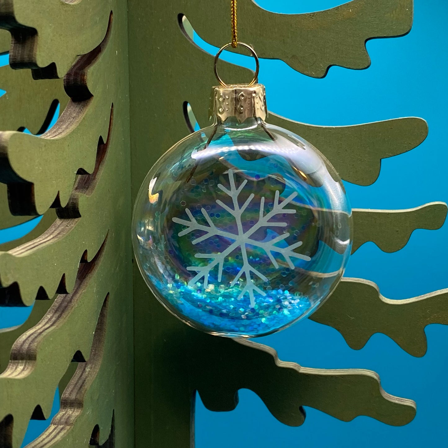 2" Small Thin Snowflake, Blue Glitter