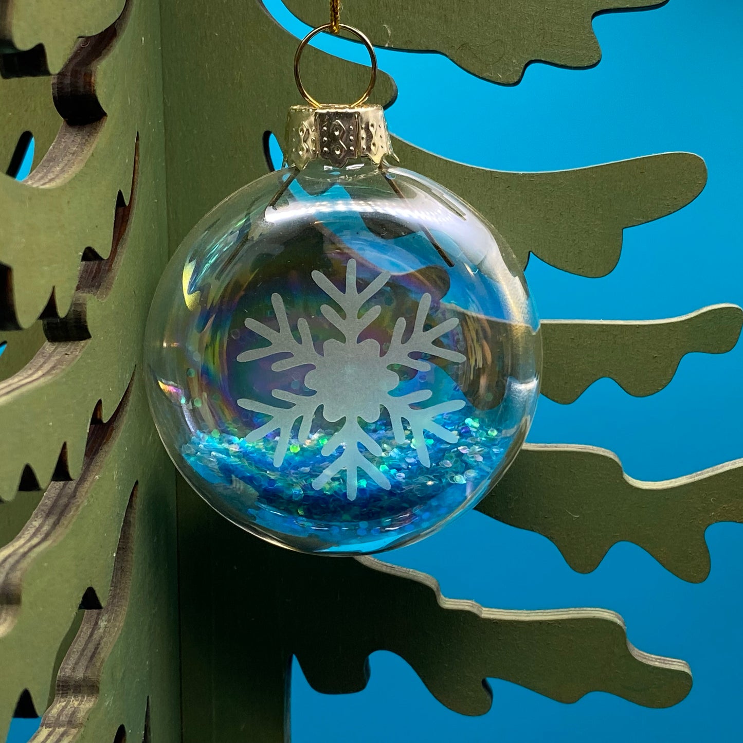 2" Small Fluffy Snowflake, Blue Glitter