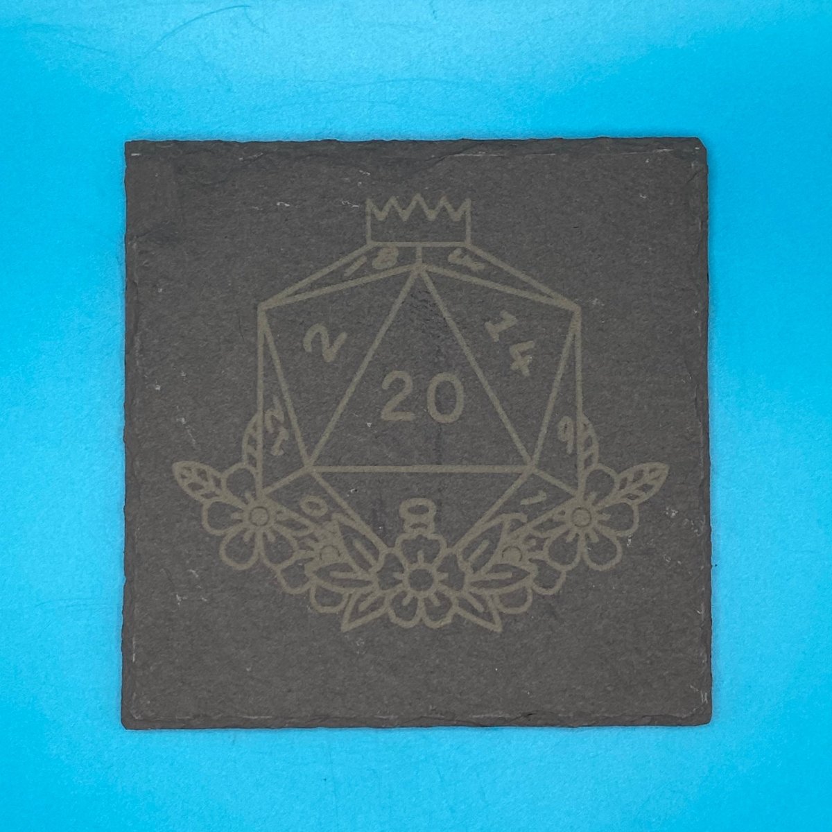 Floral D20 Slate Coaster - Crosby Girls Crafts