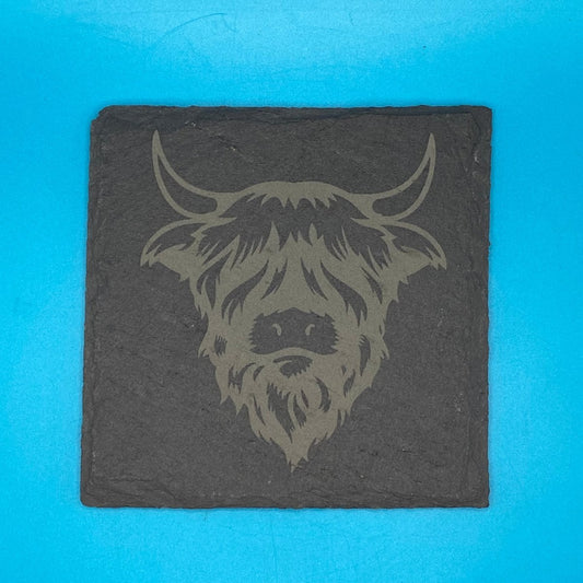 Fluffy Highland Coo Slate Coaster - Crosby Girls Crafts