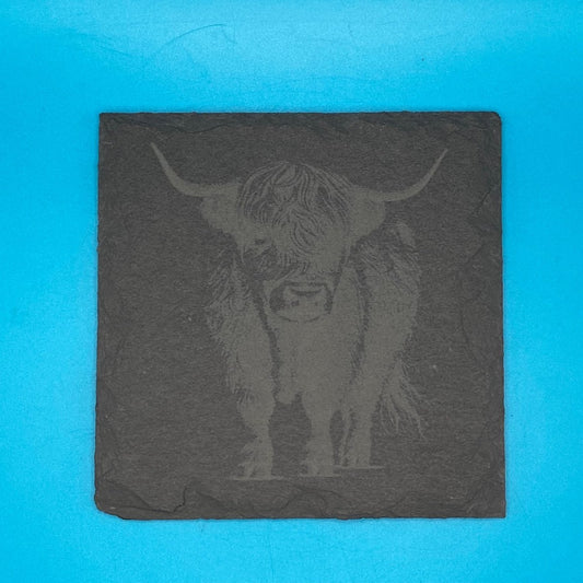 Standing Highland Coo Slate Coaster - Crosby Girls Crafts